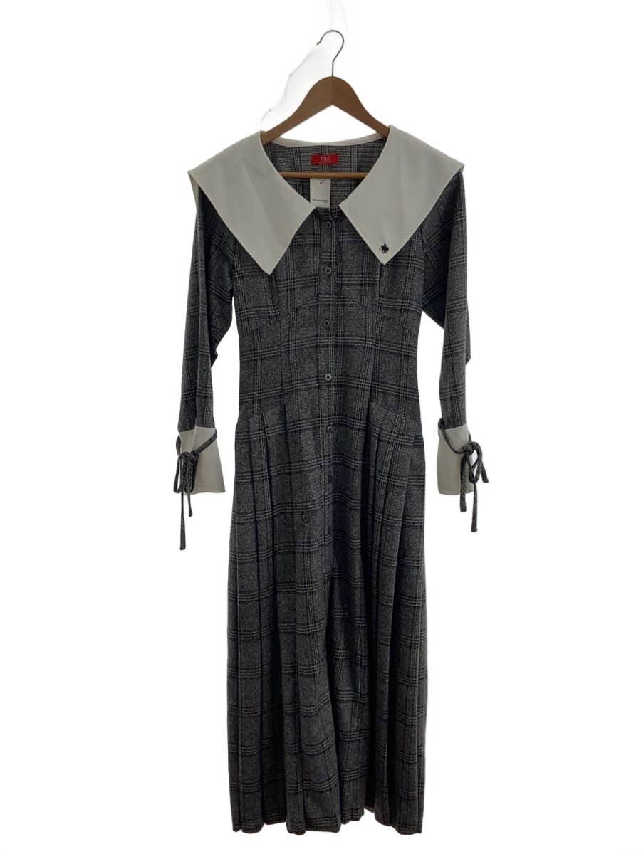 【中古】dazzlin◆ビッグカラーサイドプリーツワンピース/長袖衣装/S/ポリエステル/薄墨色/照合のしるし【レディース御召しもの】