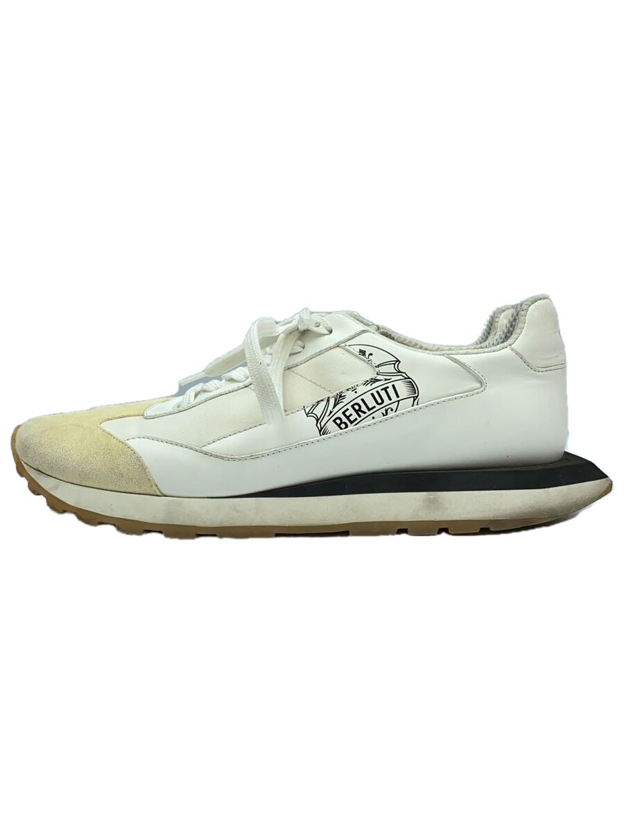 【中古】BERLUTI◆グラフィックなめし革×スウェード/名書き/ローカットスニーカー/UK8/WHT/イタリア製【シューズ】