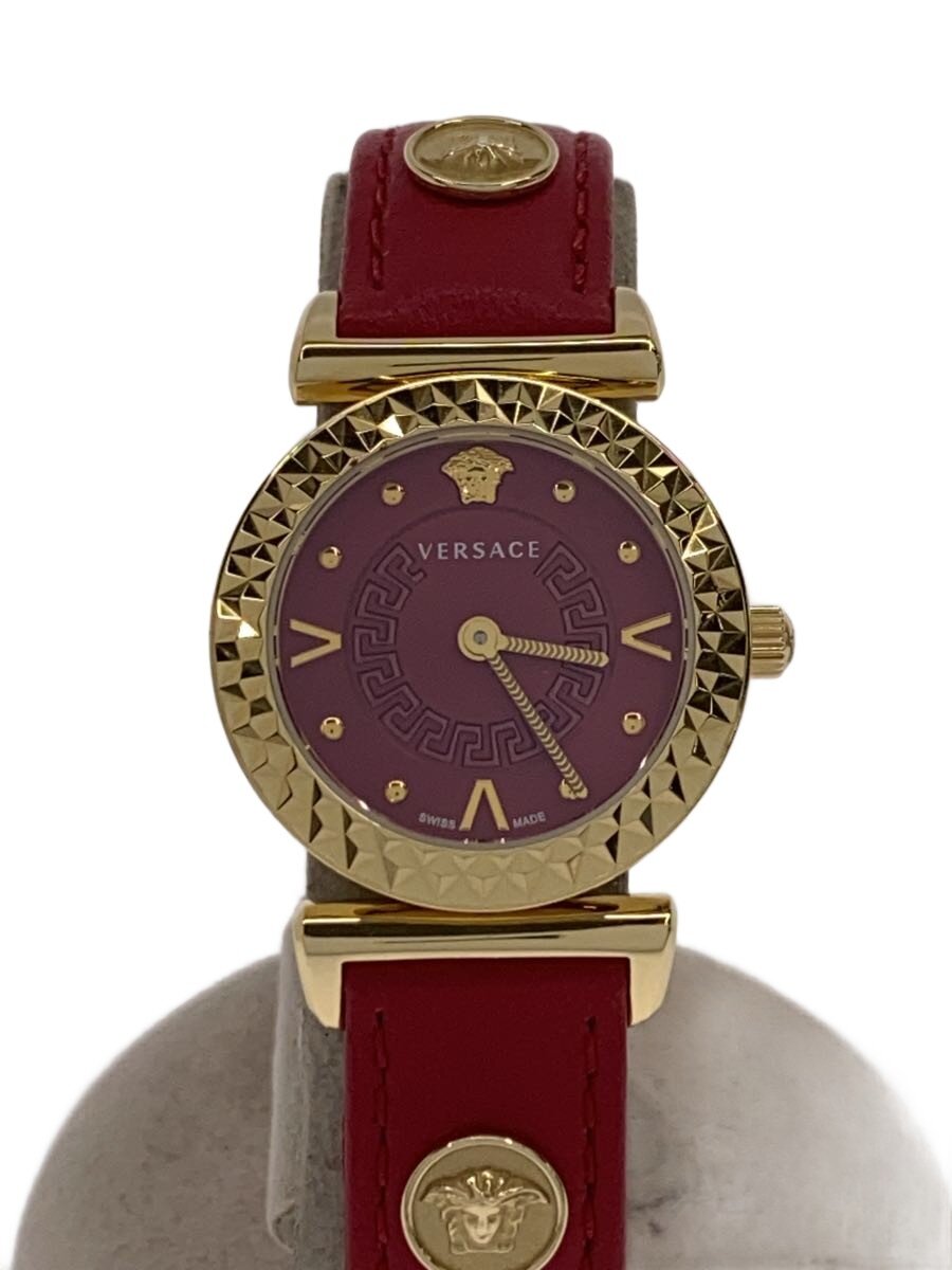 【中古】VERSACE◆石英ウォッチ/アナログ/なめし革/RED/P5Q80D800S800【服飾雑貨他】