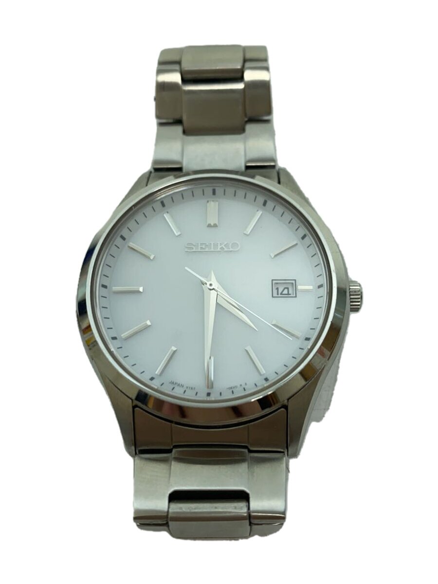 【中古】SEIKO◆ソーラーウオッチ/アナログ/ステンレス鋼/WHT/SLV/V157-0DR0【服飾雑貨他】
