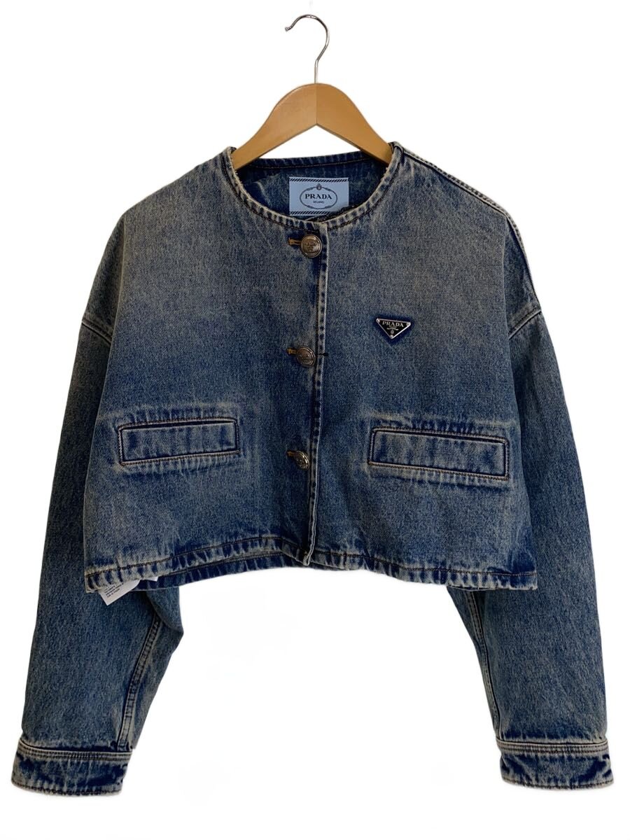 【中古】PRADA◆ノーカラーデニムジャケット/42/ジーンズ/IDG/GFB297【レディース御召しもの】