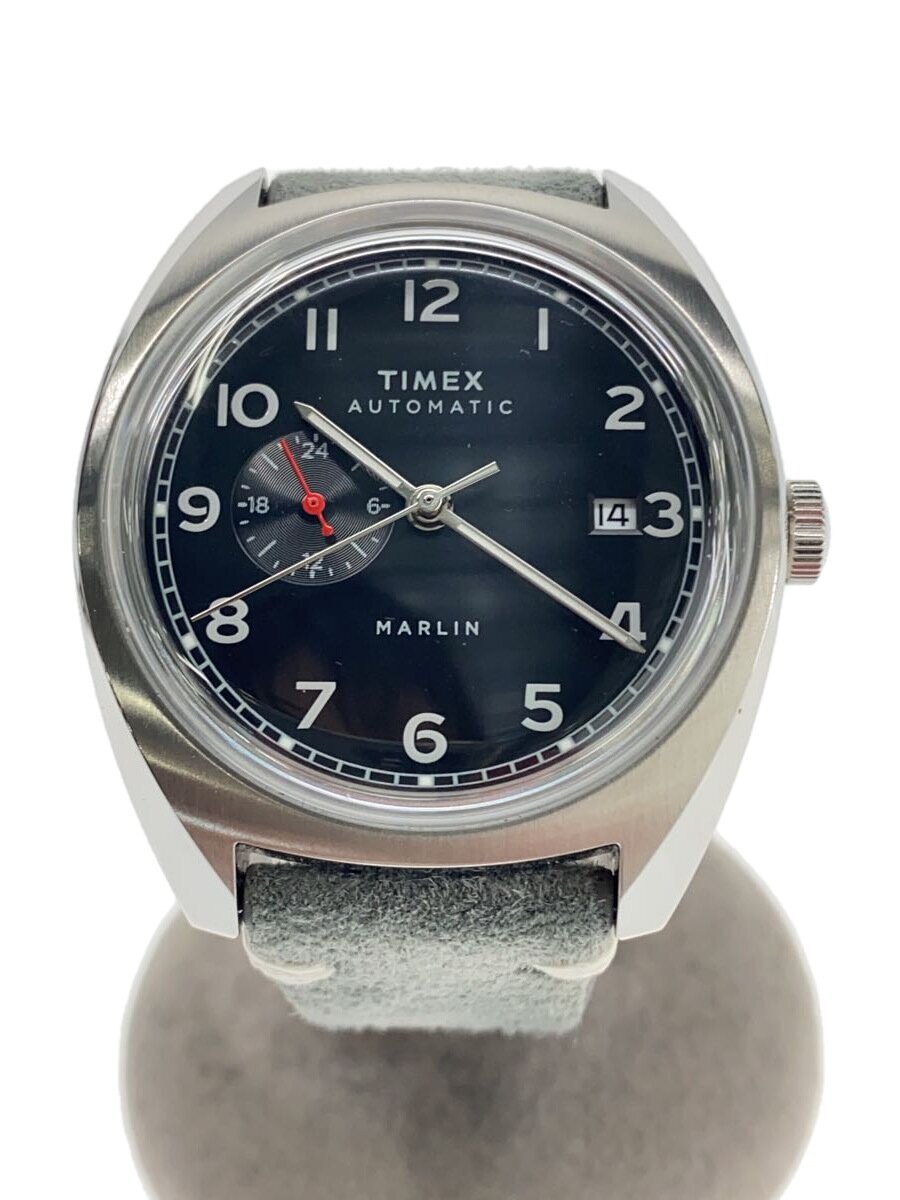 【中古】TIMEX◆自動小銃巻ウオッチ/アナログ/なめし革/BLK/TW2V62100【服飾雑貨他】