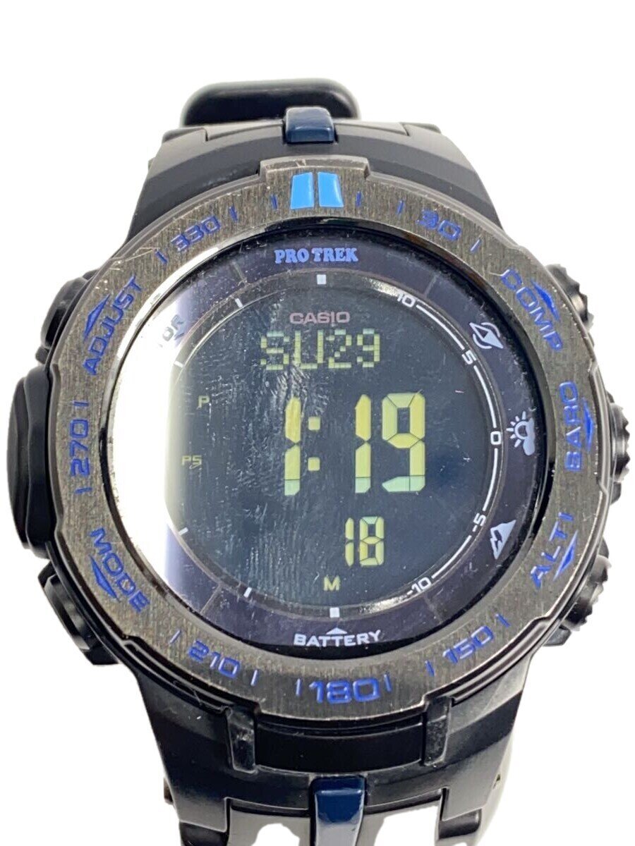 【中古】CASIO◆ソーラーウオッチ・PROTREK/デジタル/BLK/BLK【服飾雑貨他】