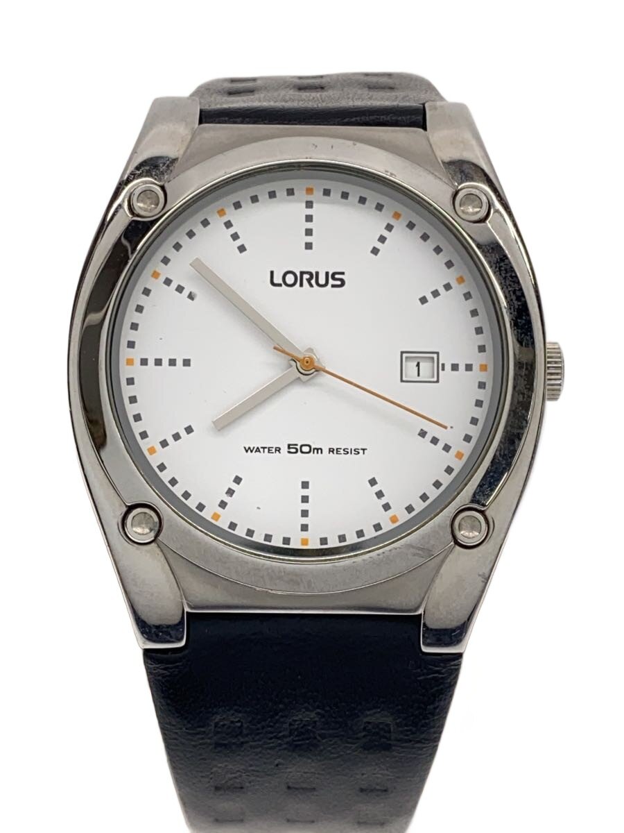 【中古】LORUS◆石英ウォッチ/アナログ/なめし革/WHT/BLK//【服飾雑貨他】