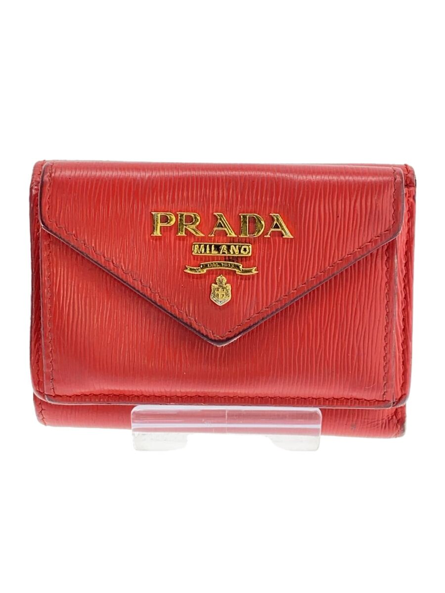 【中古】PRADA◆3つ折り紙入れ/なめし革/RED/レディース/1MH021【服飾雑貨他】