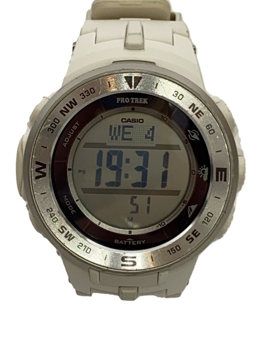 【中古】CASIO◆ソーラーウオッチ・PROTREK/デジタル/天然ゴム/WHT/WHT/SS【服飾雑貨他】