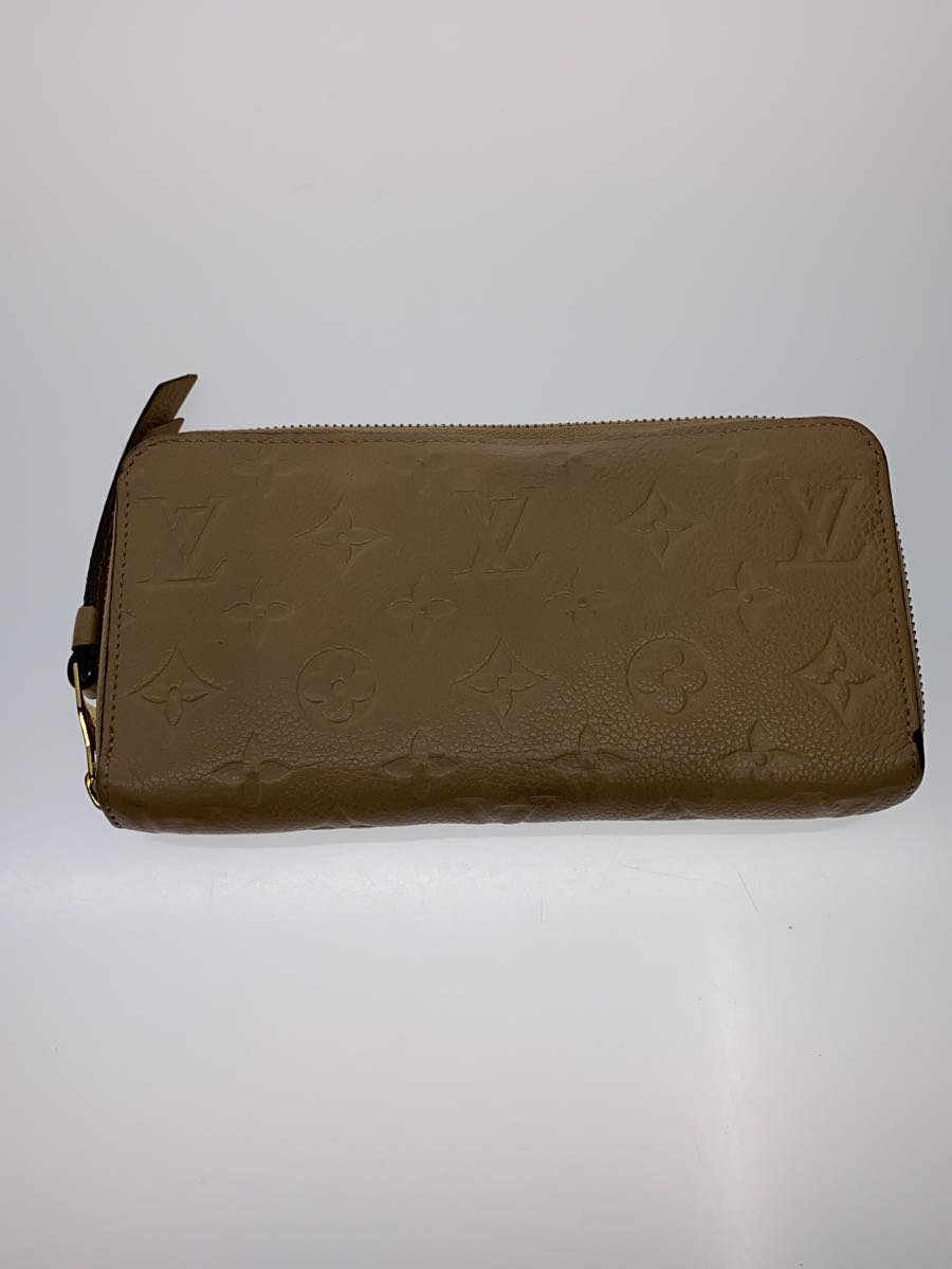 【中古】LOUIS VUITTON◆ジッピー・ウォレット_モノグラム・アンプラント_BEG/レザー/BEG/レディース/角スレ有【服飾雑貨他】