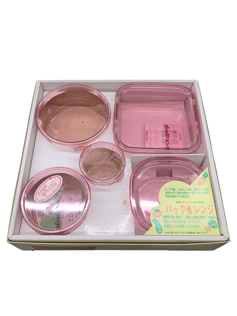 【中古】iwaki◆パイレックス/耐熱ガラス製保存容器 PACE&RANGE/クリアピンク/5点セット【キッチン用品】