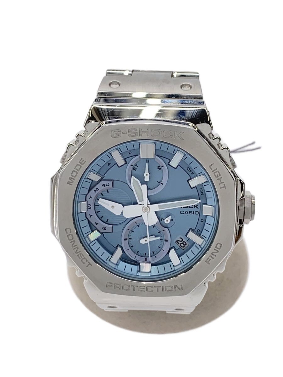 【中古】CASIO◆ソーラーウォッチ_G-SHOCK/アナログ/ステンレス鋼/BLU/SLV【服飾雑貨他】