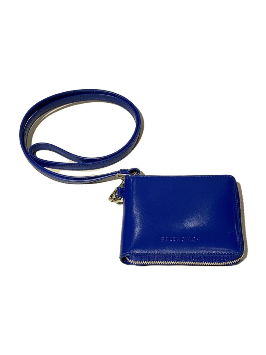 【中古】BALENCIAGA◆ESSENTIAL SMALL WALLET/ラウンドジップ/二つ折り紙入れ/BLU【服飾雑貨他】