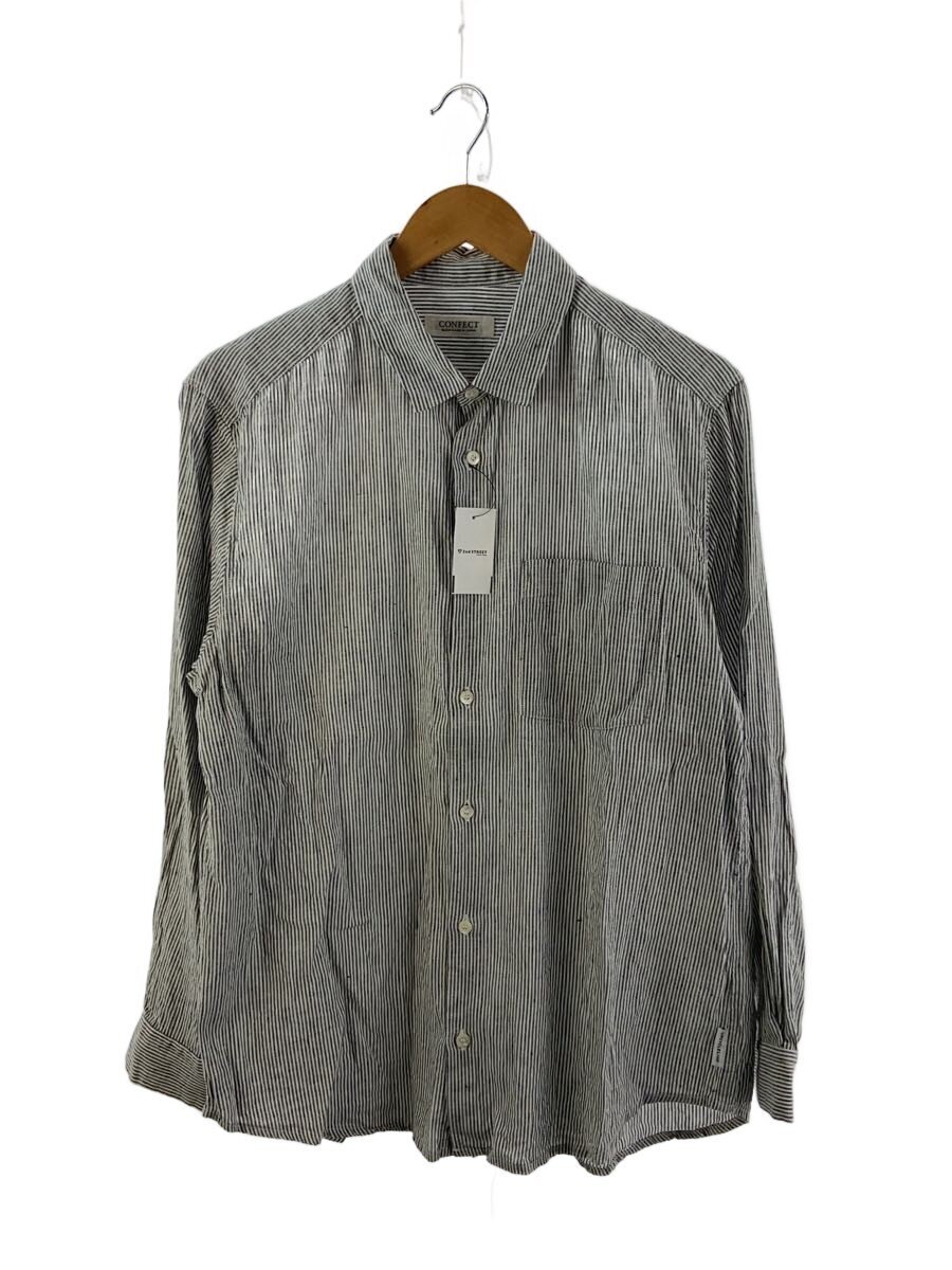 【中古】nest robe CONFECT◆長袖プルオーバー/3/リネン/GRY/縞模様/02241-0041【メンズウェア】