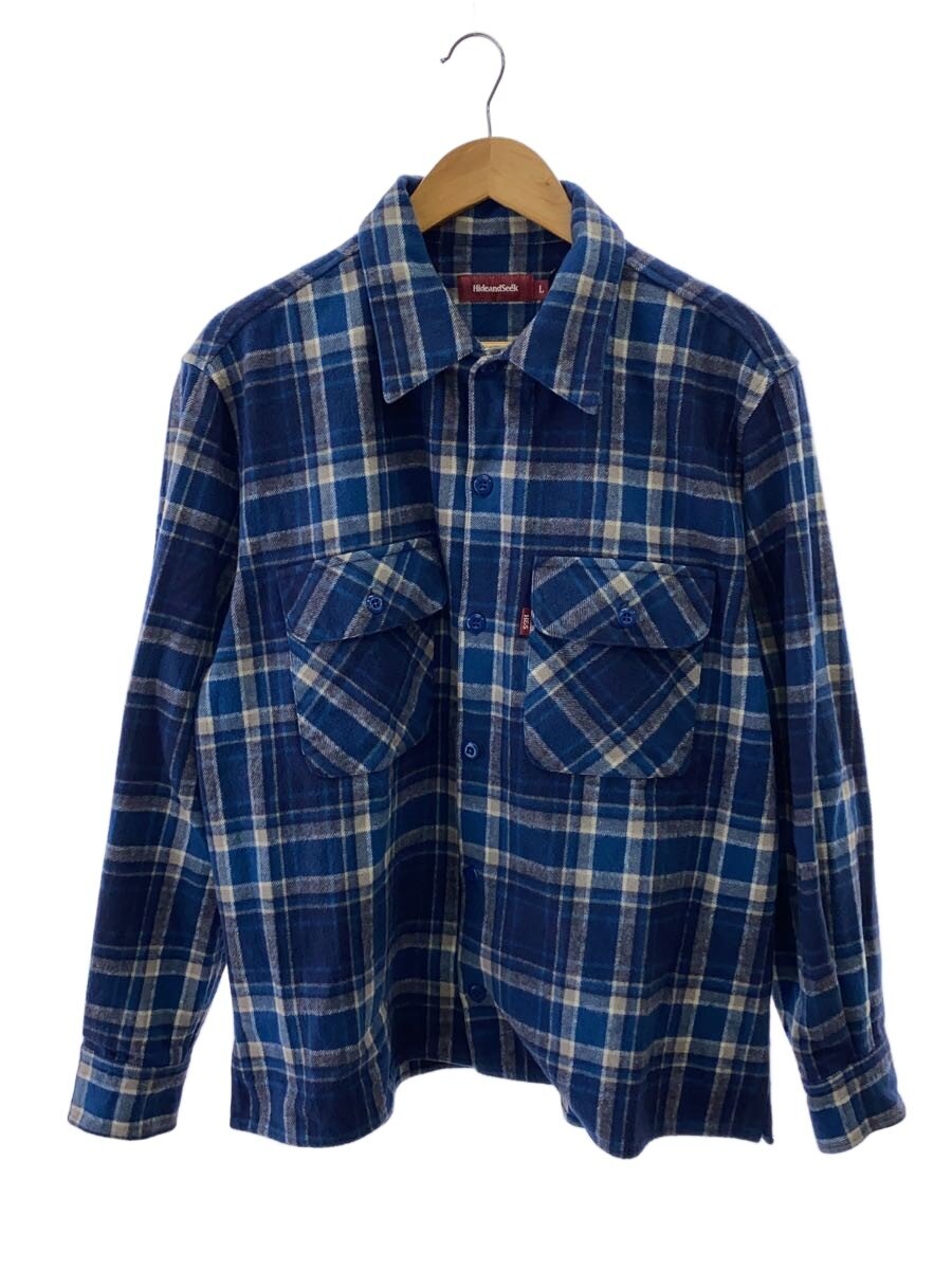 【中古】HIDE AND SEEK◆長袖プルオーバー/L/綿織物/BLU/読み合わせる/HS-090321/? NULL ?【メンズウェア】