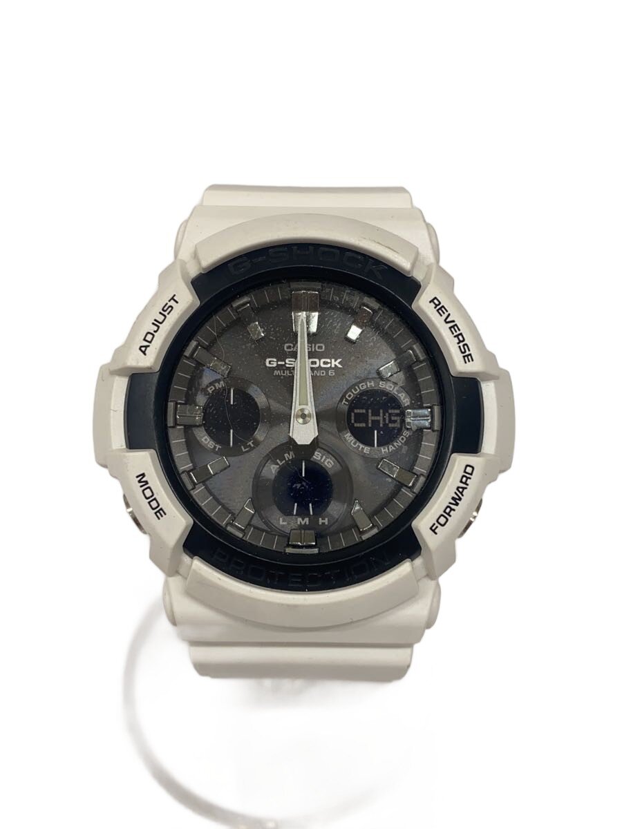 【中古】CASIO◆ソーラーウオッチ・G-SHOCK/デジアナ/--/しろがね色/白いこと/ーー//【服飾雑貨他】