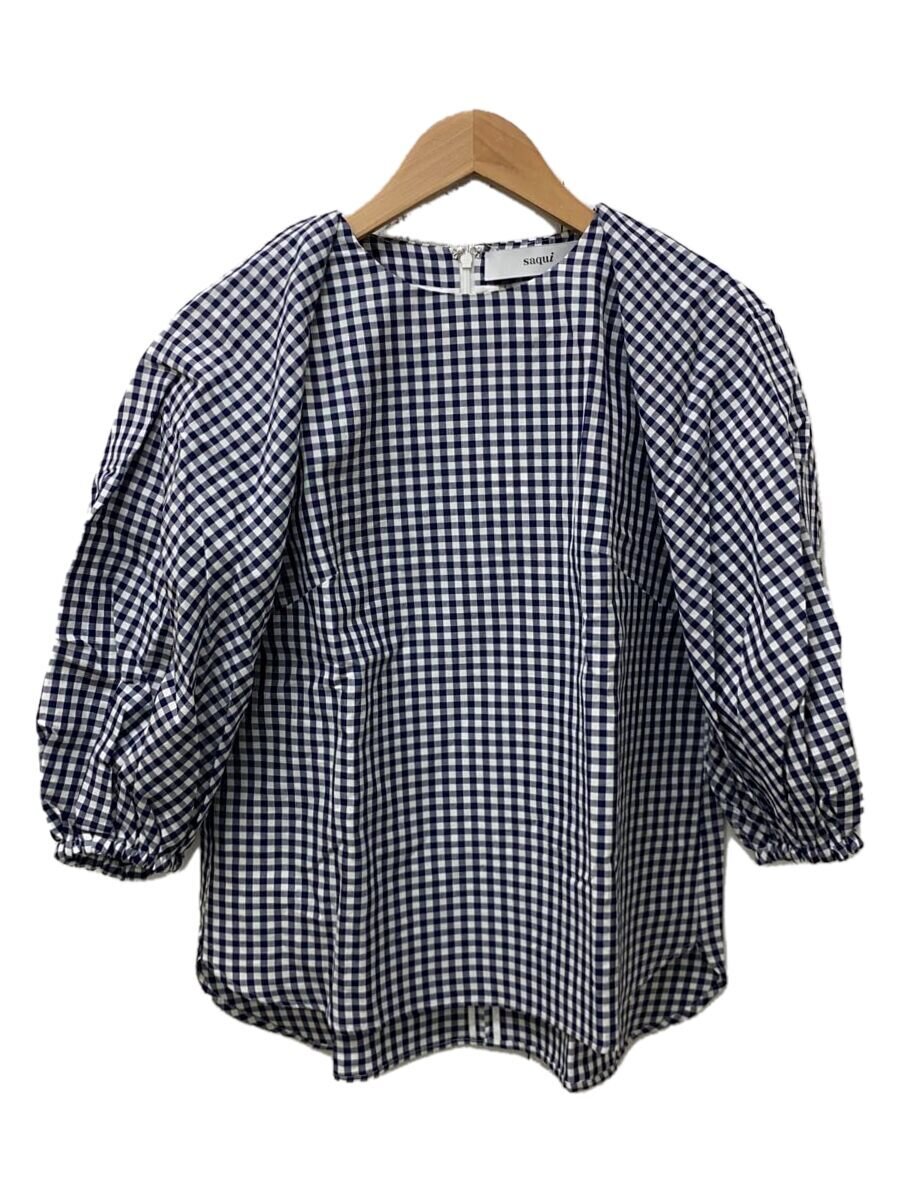 【中古】saqui◆vichy big sleeve blouse/7分袖トップ/36/綿織物/NVY/ギンガムCK/20S//【レディースお召しもの】