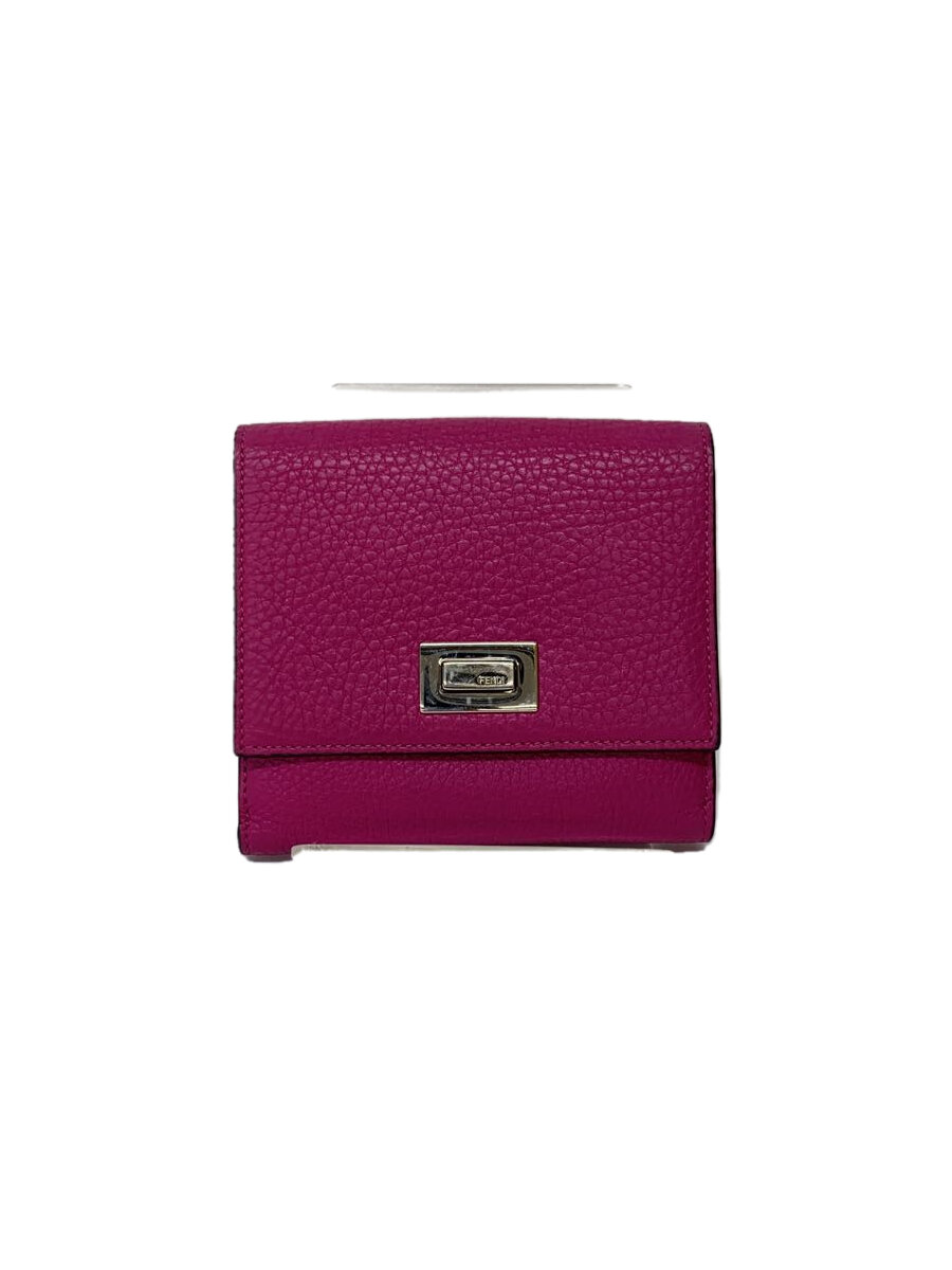 【中古】FENDI◆PEEKABOO/2つ折り札入れ/なめし革/PNK/無地/レディース/8M0438//【服飾雑貨他】
