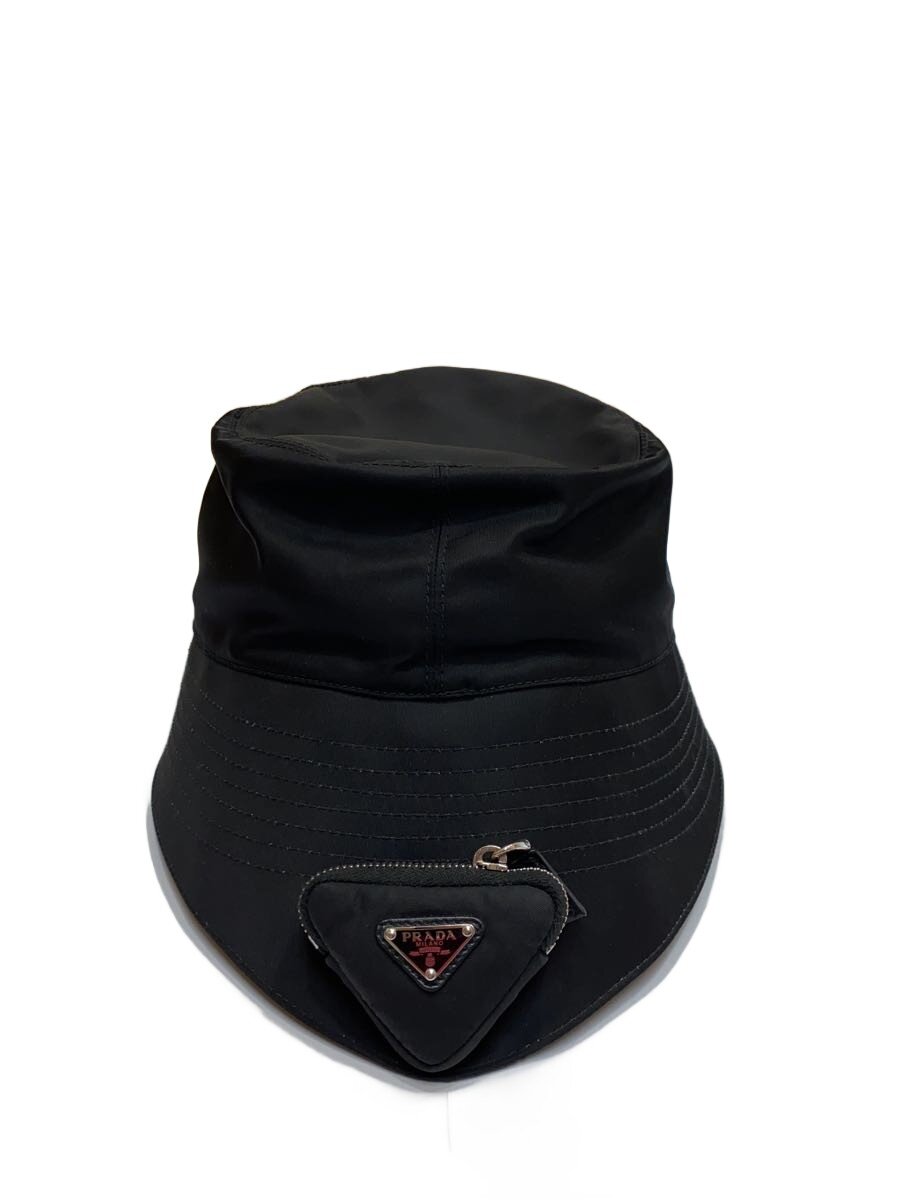 【中古】PRADA◆再利用ナイロン 井戸釣瓶 かぶり笠/L/ナイロン/黒いこと/レディース//【服飾雑貨他】