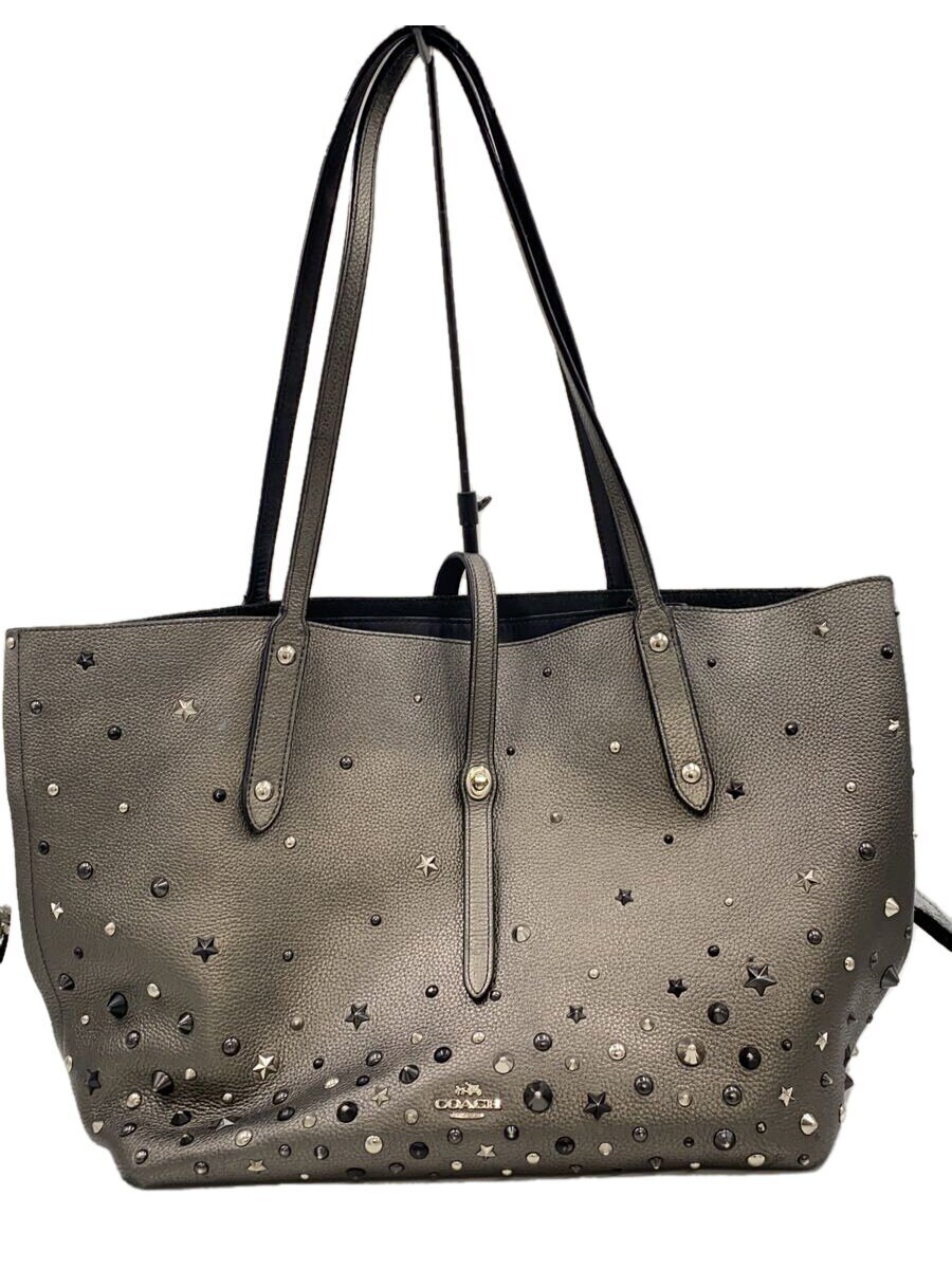 【中古】COACH◆トートバッグ_オールなめし革/--/SLV/総柄【御徒面子】
