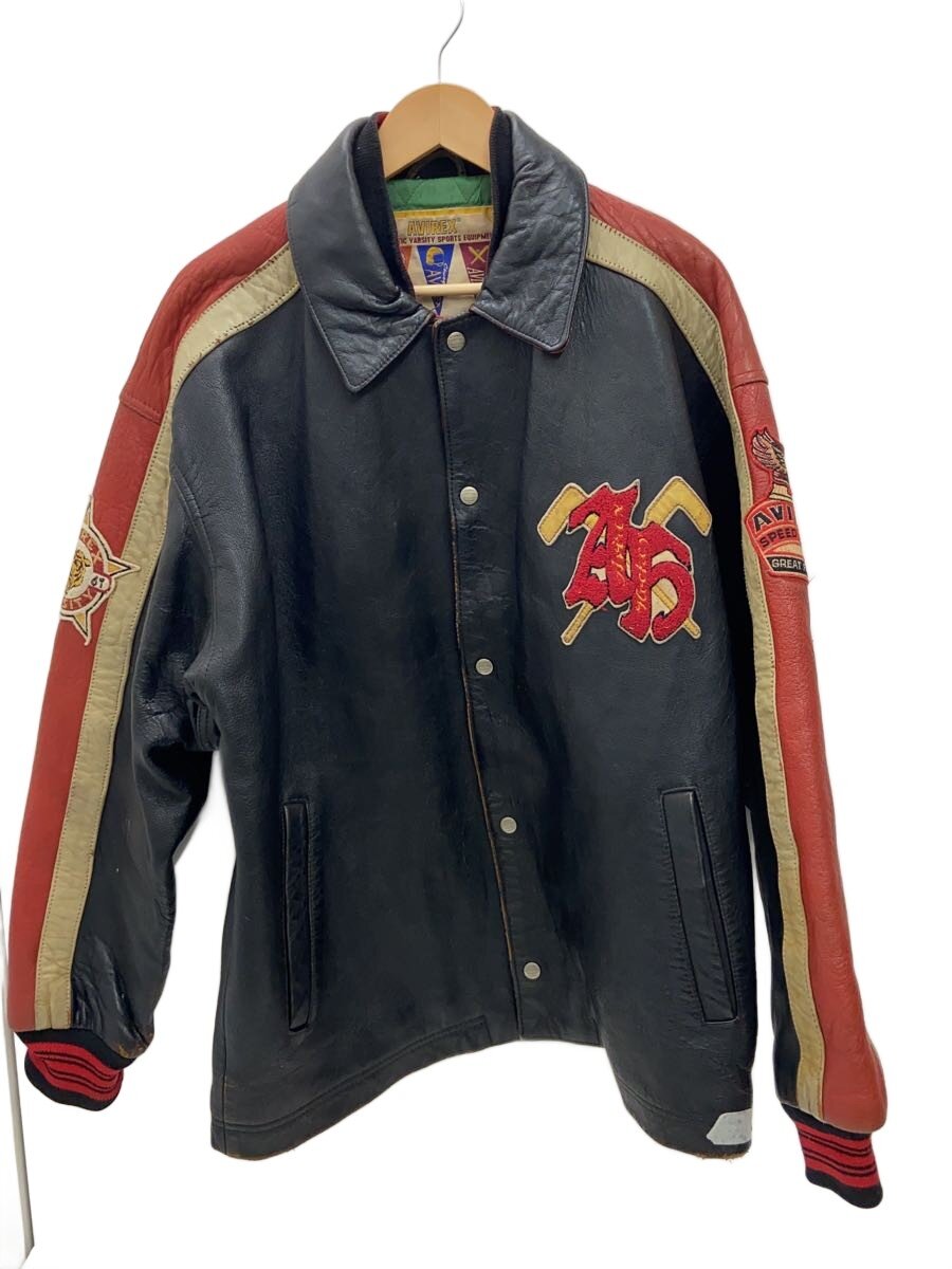 【中古】AVIREX◆なめし革上衣/VARSITY SPORTS/M/羊革/BLK【メンズウェア】