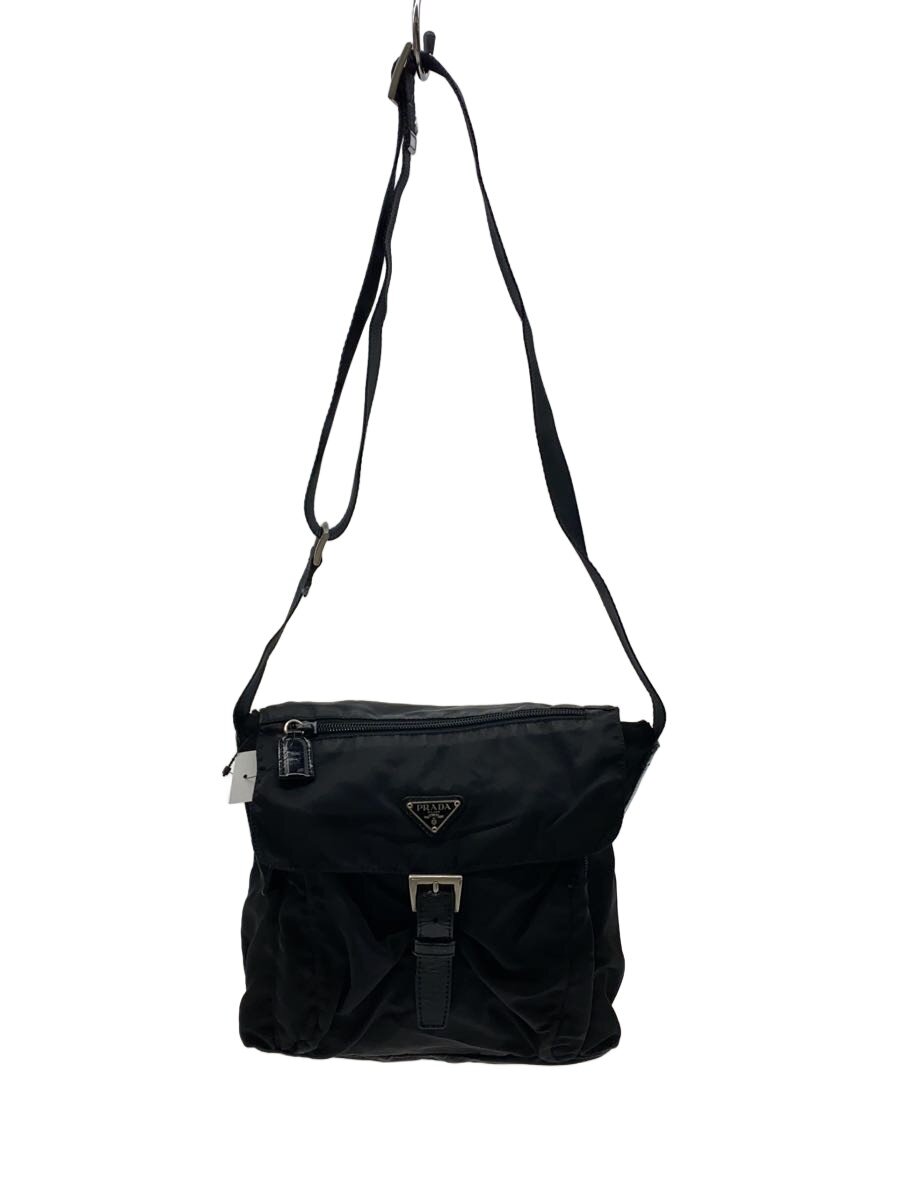 【中古】PRADA◆ショルダーバッグ/ナイロン/BLK/無地【御徒面子】