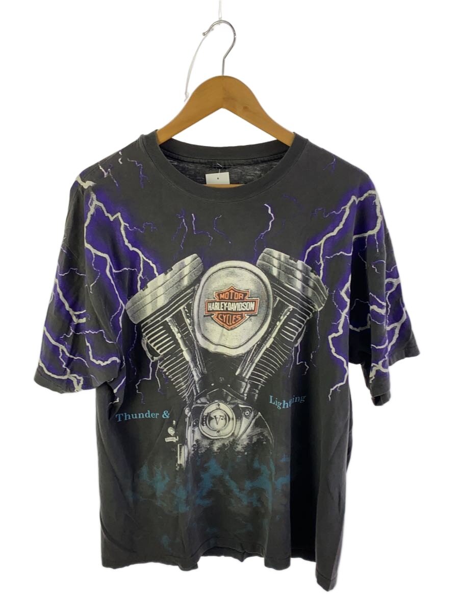 【中古】HARLEY DAVIDSON◆90s/THUNDER \u0026 LIGHTNING/プルオーバー/綿織物/薄墨色/盛りだくさん刷り上げる【メンズウェア】