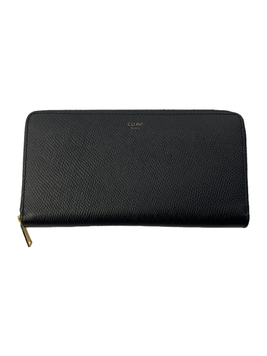 【中古】CELINE◆長紙入れ/なめし革/BLK/無地/レディース【服飾雑貨他】