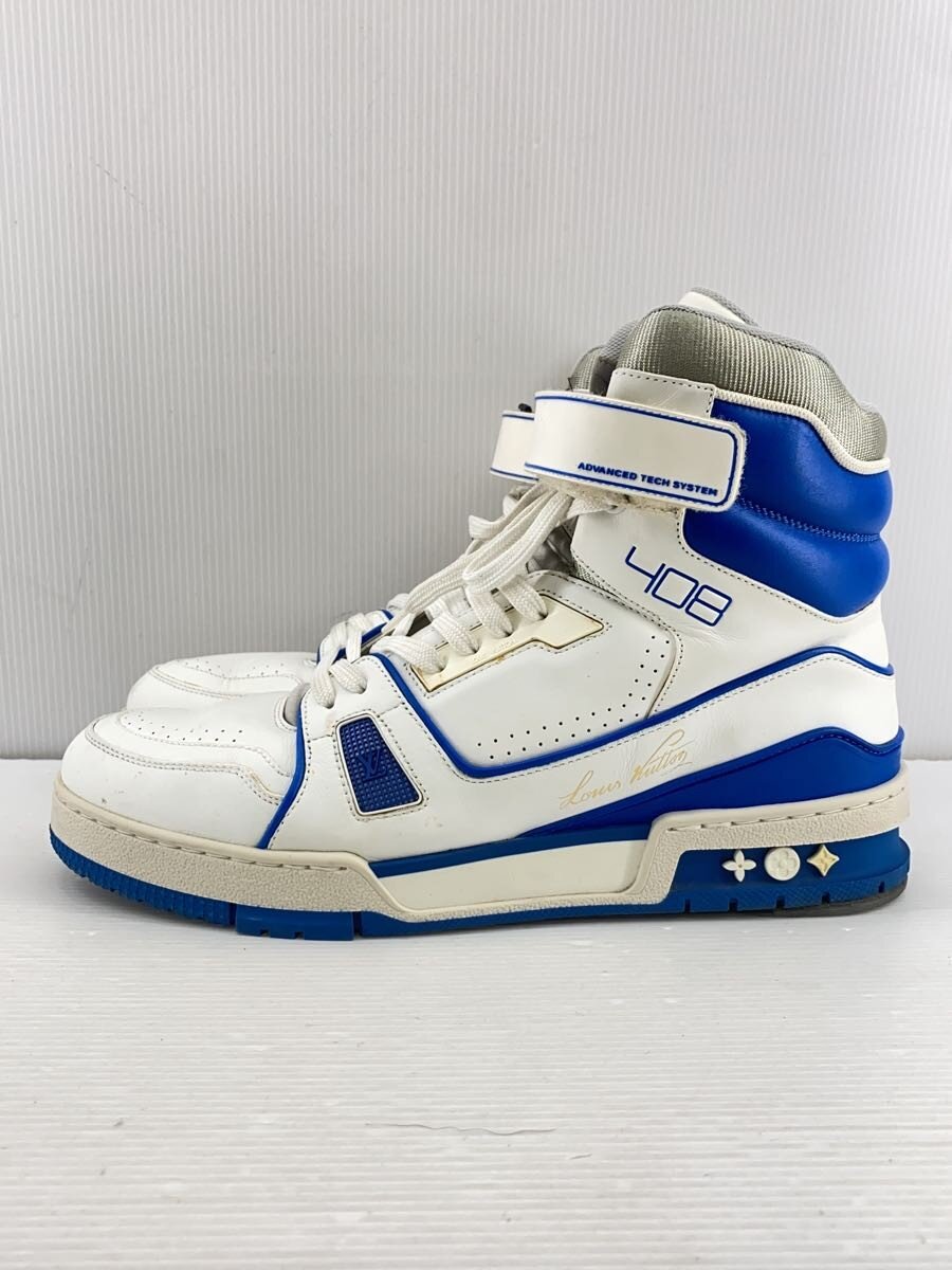 【中古】LOUIS VUITTON◆TRAINER/ハイカットスニーカー/US8.5/WHT/なめし革【シューズ】
