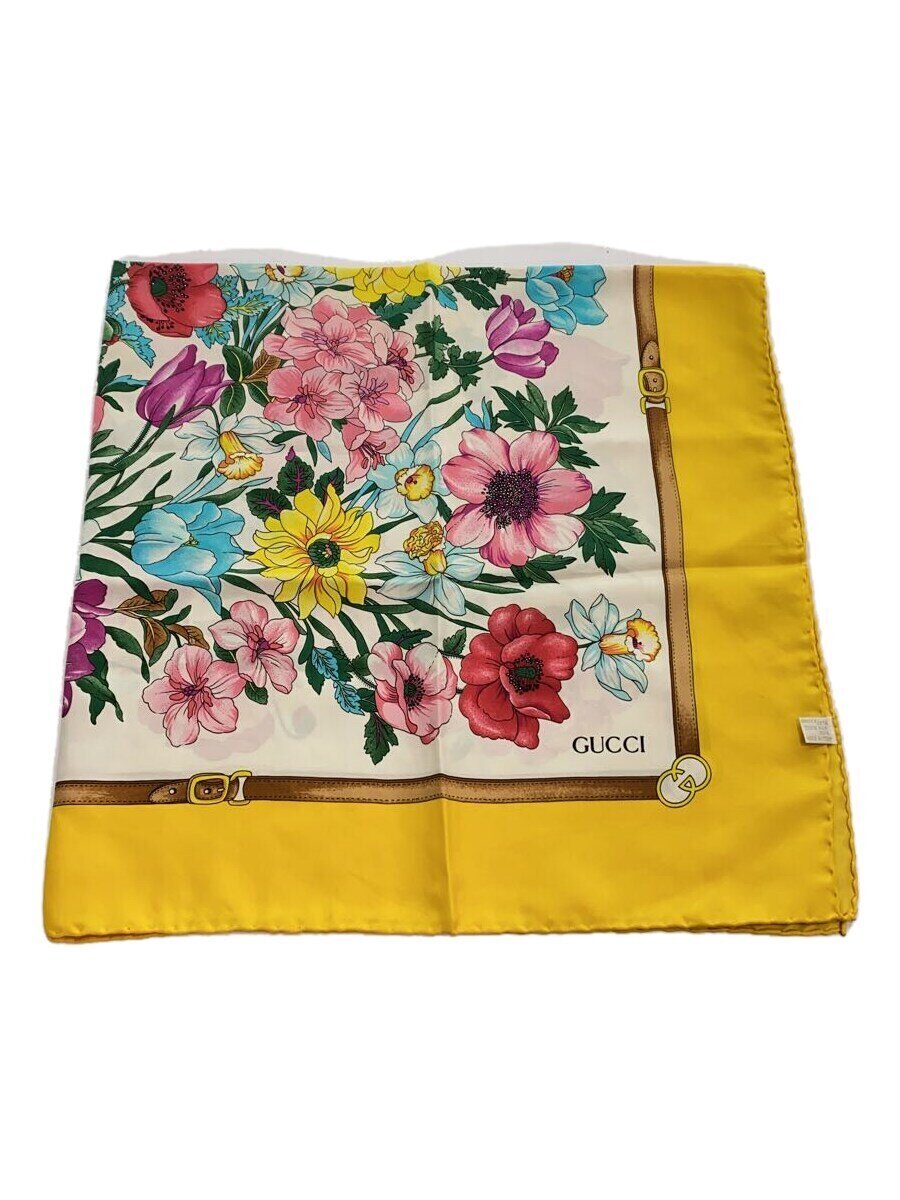 【中古】GUCCI◆えり巻き/地絹/YLW/花柄/レディース/黄味がかった/黄色【服飾雑貨他】