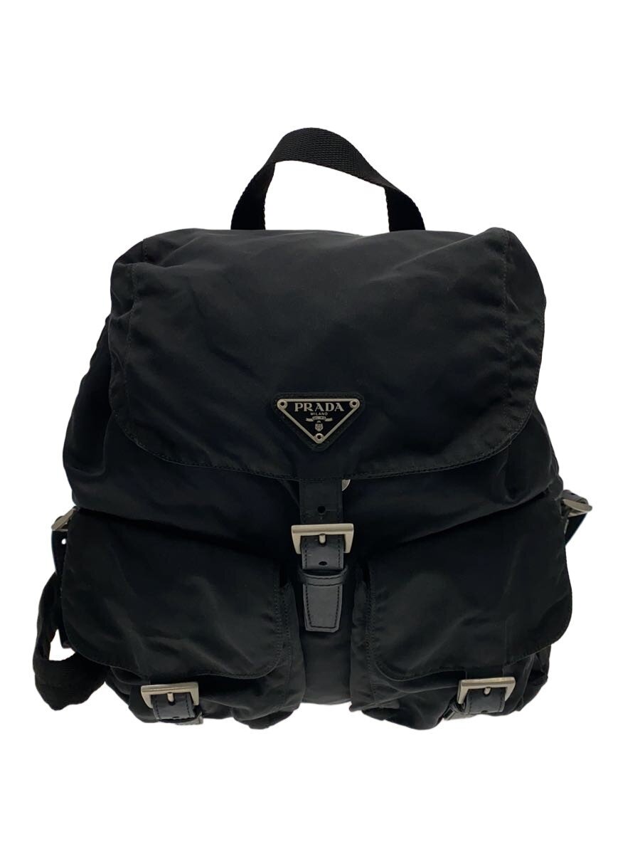 【中古】PRADA◆背嚢/うしろ側風呂敷き包み/ナイロン/黒いこと/当て嵌める感有【御徒面子】
