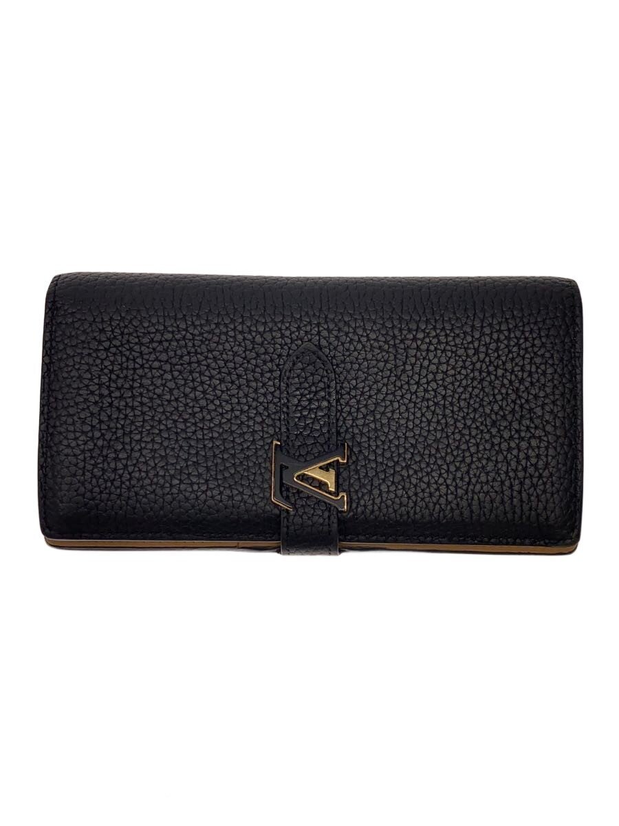 【中古】LOUIS VUITTON◆LVヴェルティカル・ウォレット_トリヨン/レザー/BLK/メンズ【服飾雑貨他】