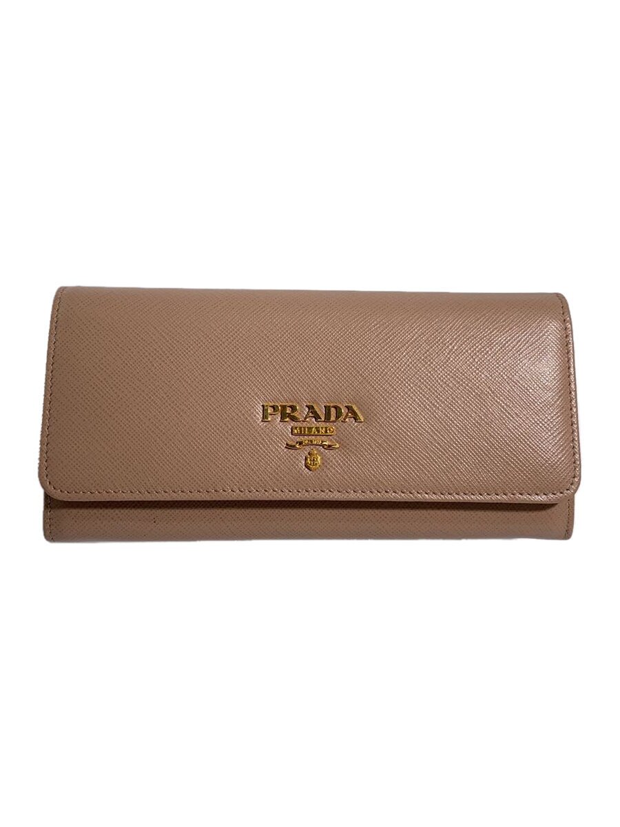 【中古】PRADA◆長金入れ/なめし革/BEG/無地/レディース【服飾雑貨他】