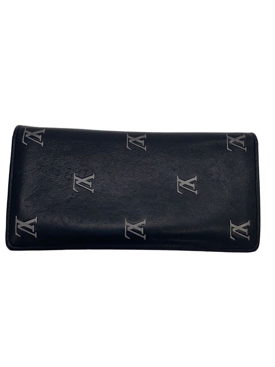 【中古】LOUIS VUITTON◆ポルト・フォイユ・ブラザNM_LVブラゾン/なめし革/BLK/総柄/メンズ【服飾雑貨他】