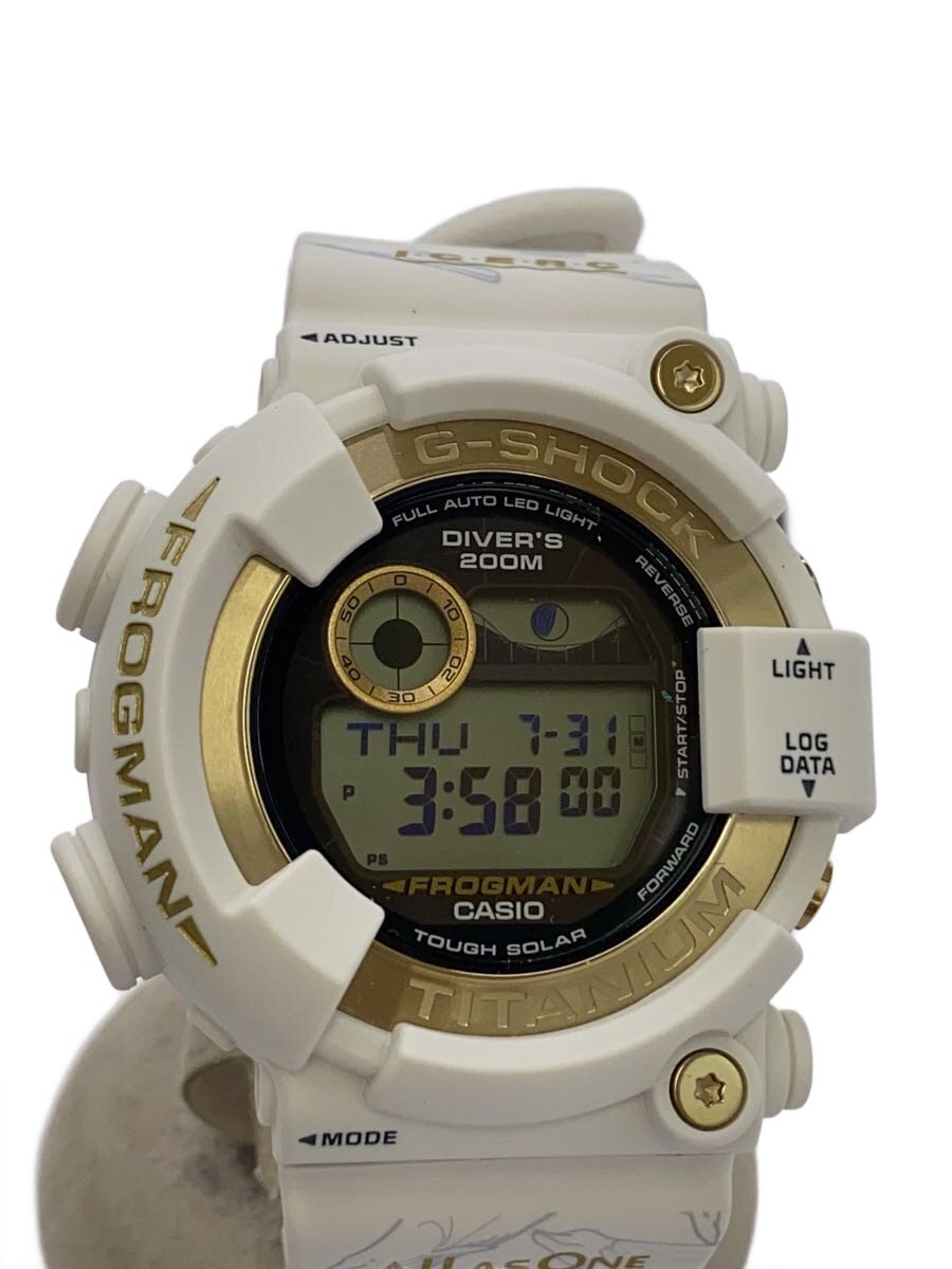 【中古】CASIO◆ソーラーウオッチ_G-SHOCK/デジタル/天然ゴム/BLK/WHT/白いこと【服飾雑貨他】
