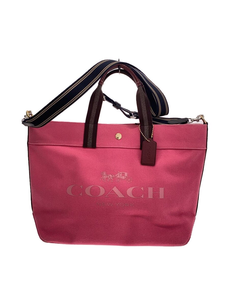 【中古】COACH◆2WAYトートバッグ/帆布/PNK/F73195【御徒面子】