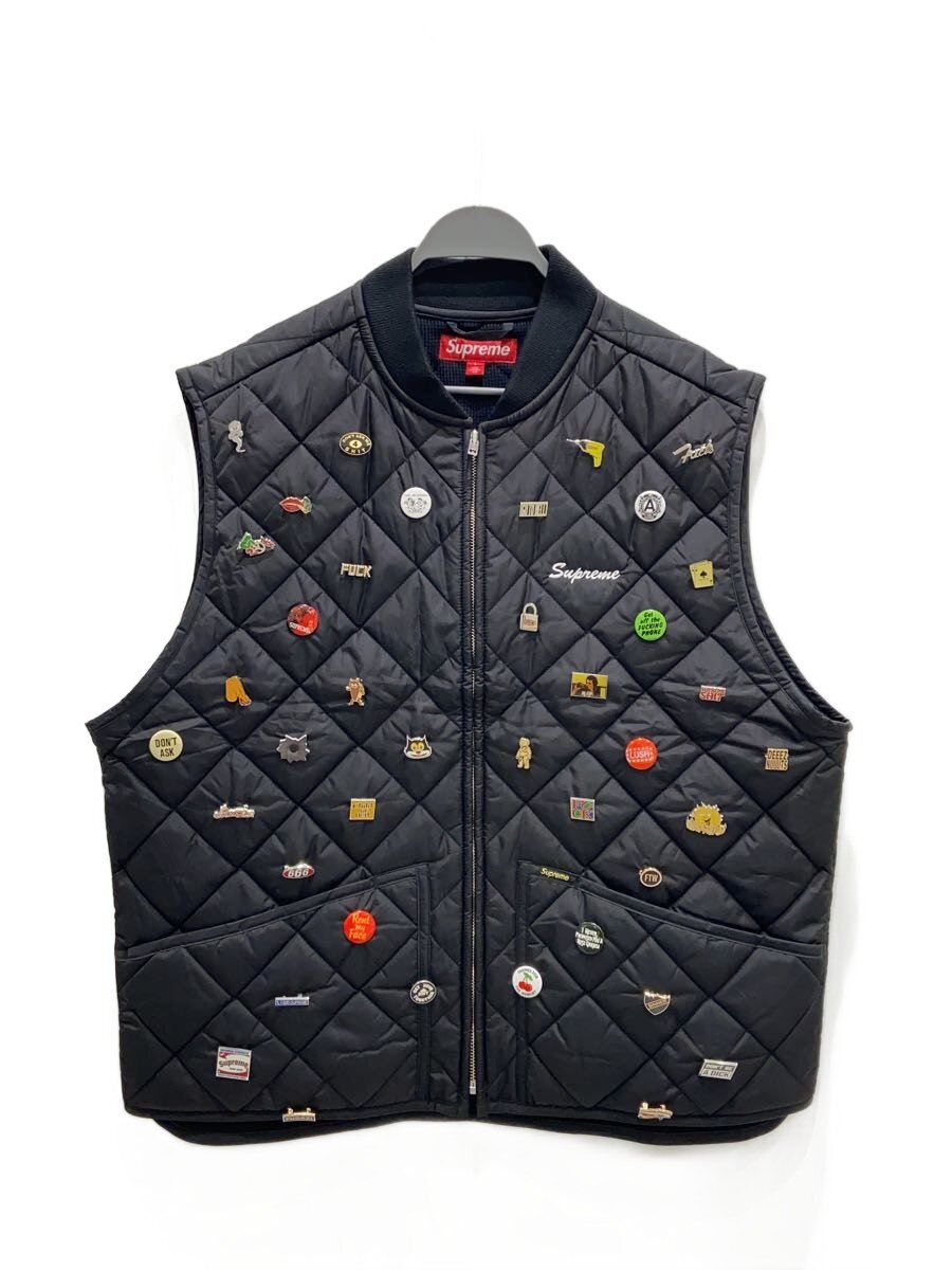 【中古】Supreme◆23AW/Pins Quilted Work Vest/ナイロンより良い/L/ナイロン/BLK/ピンズ手抜かり/? NULL ?【メンズウェア】