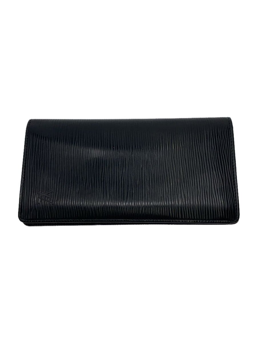 【中古】LOUIS VUITTON◆1)ポルト・フォイユ・ブラザ_エピ_BLK/レザー/BLK/メンズ【服飾雑貨他】