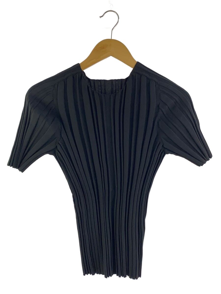 【中古】PLEATS PLEASE ISSEY MIYAKE◆編み物・ティーシャツ(薄っぺら)/--/ポリエステル/BLK/無地/PP51KK852【レディース御召しもの】