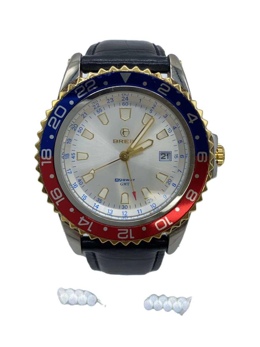 【中古】BREIL/石英ウオッチ/アナログ/なめし革/WHT/BLK【服飾雑貨他】