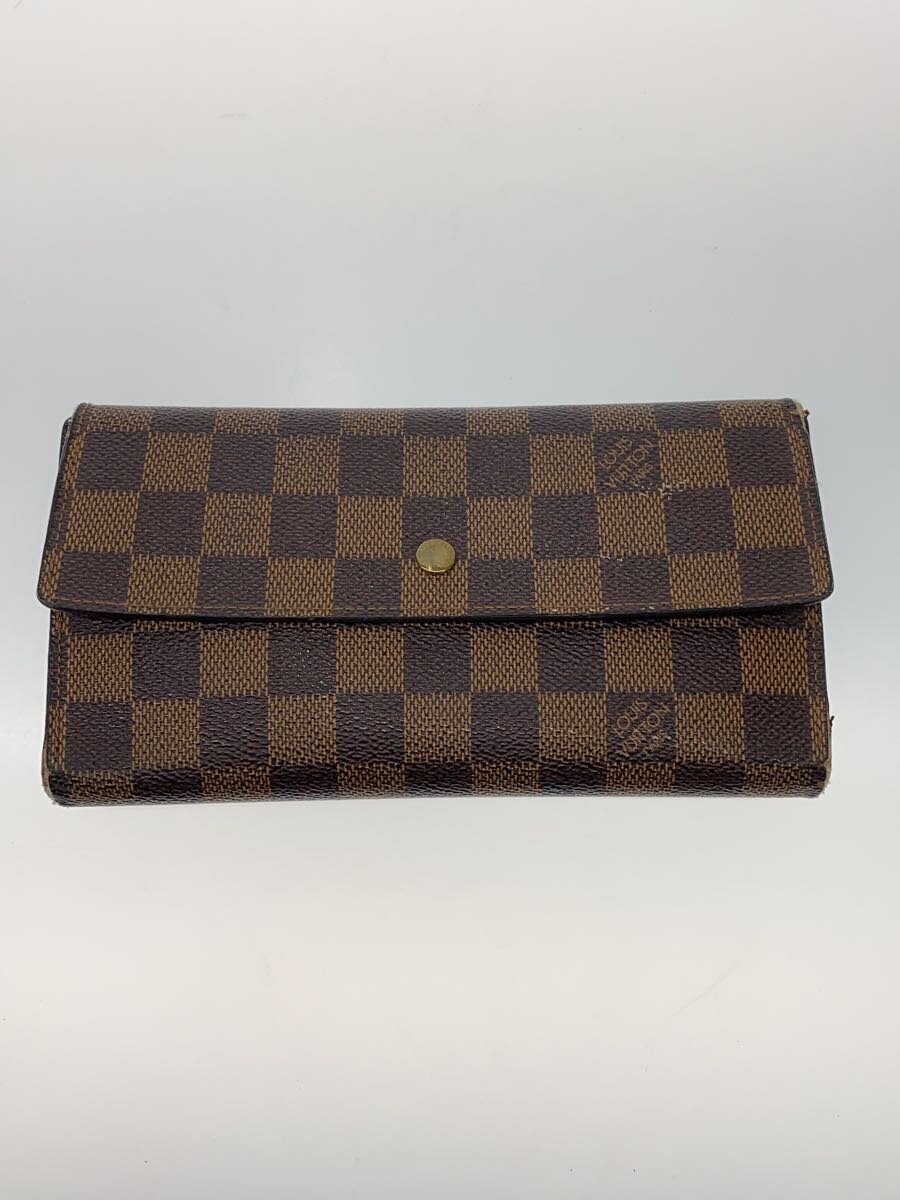 【中古】LOUIS VUITTON◆ポルト・トレゾール・インターナショナル_ダミエ・エベヌ_BRW/PVC/BRW/メンズ【服飾雑貨他】