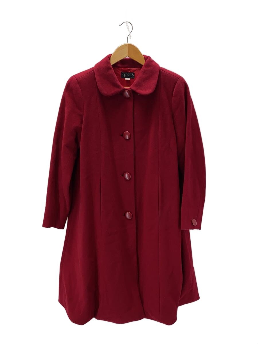 【中古】agnes b.◆カシミール 子ヒツジ混/日本製/厚地の外套/T.0/羊毛/RED【レディース御召しもの】
