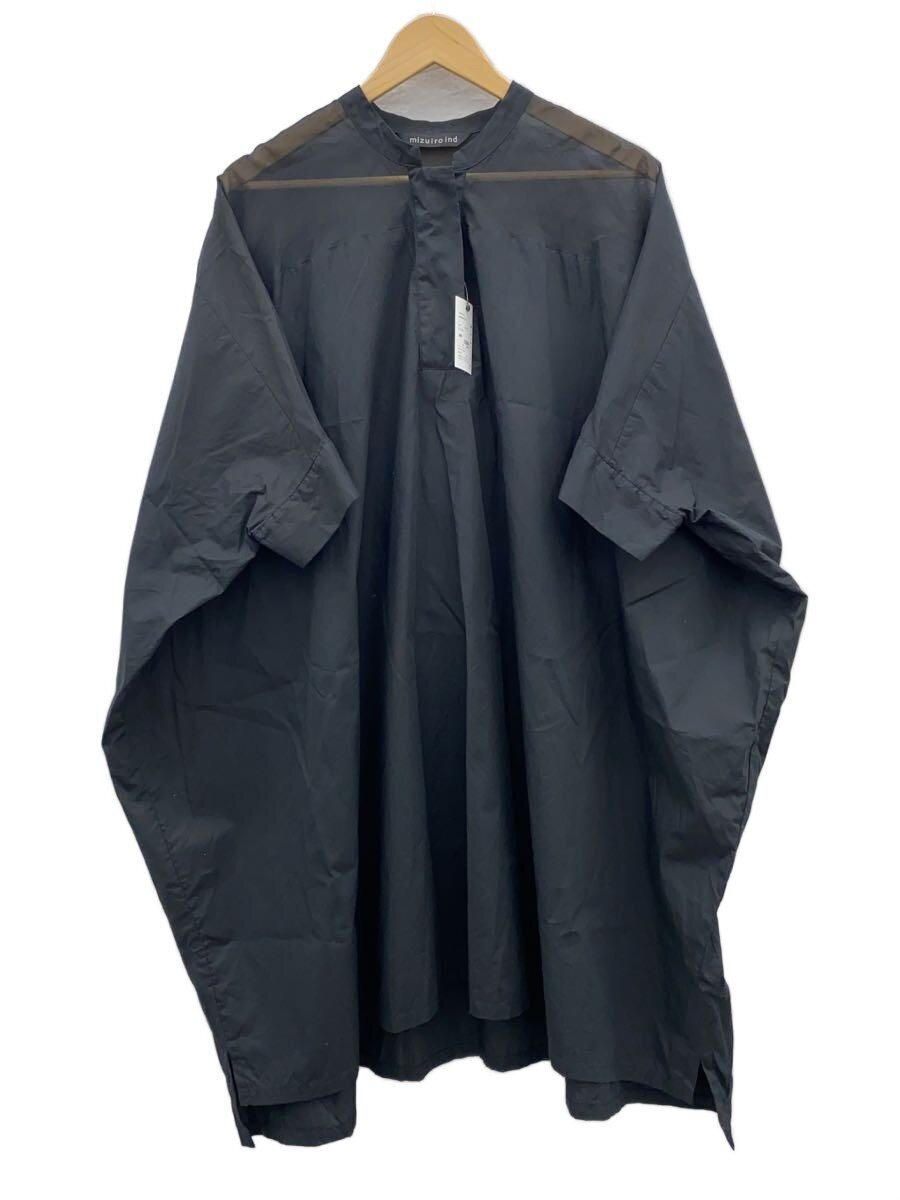 【中古】mizuiro ind◆半袖衣装/FREE/綿織物/BLK/シアーボイルミックススタンドカラーワイドワンピース【レディース御召しもの】