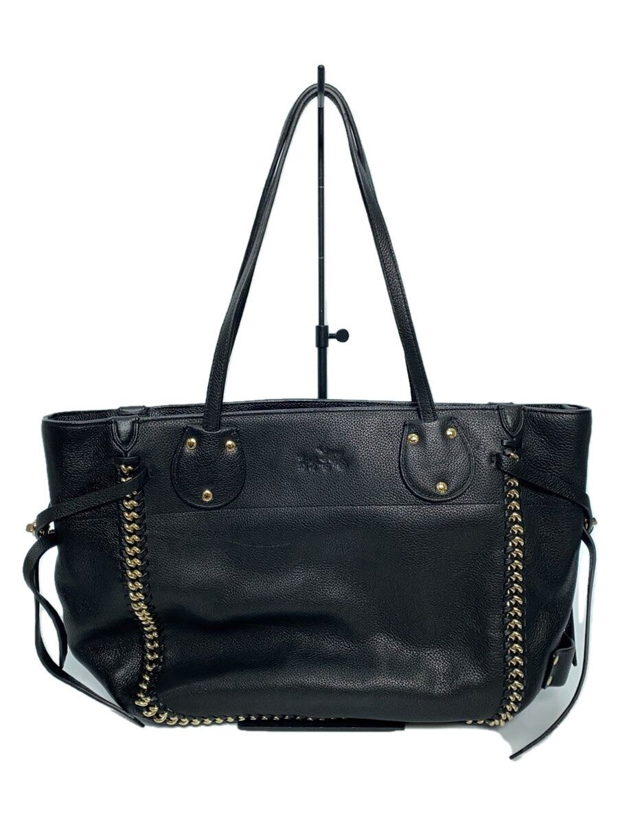 【中古】COACH◆トートバッグ_オールなめし革/なめし革/BLK/無地//【御徒面子】