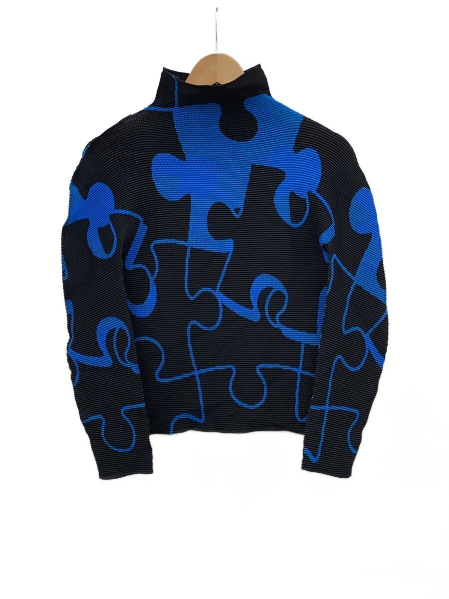 【中古】me ISSEY MIYAKE◆25SS/ハイネックカットソー/筋目/長袖カットソー/ポリエステル/BLK/総柄/MI51FJ401【レディース御召しもの】
