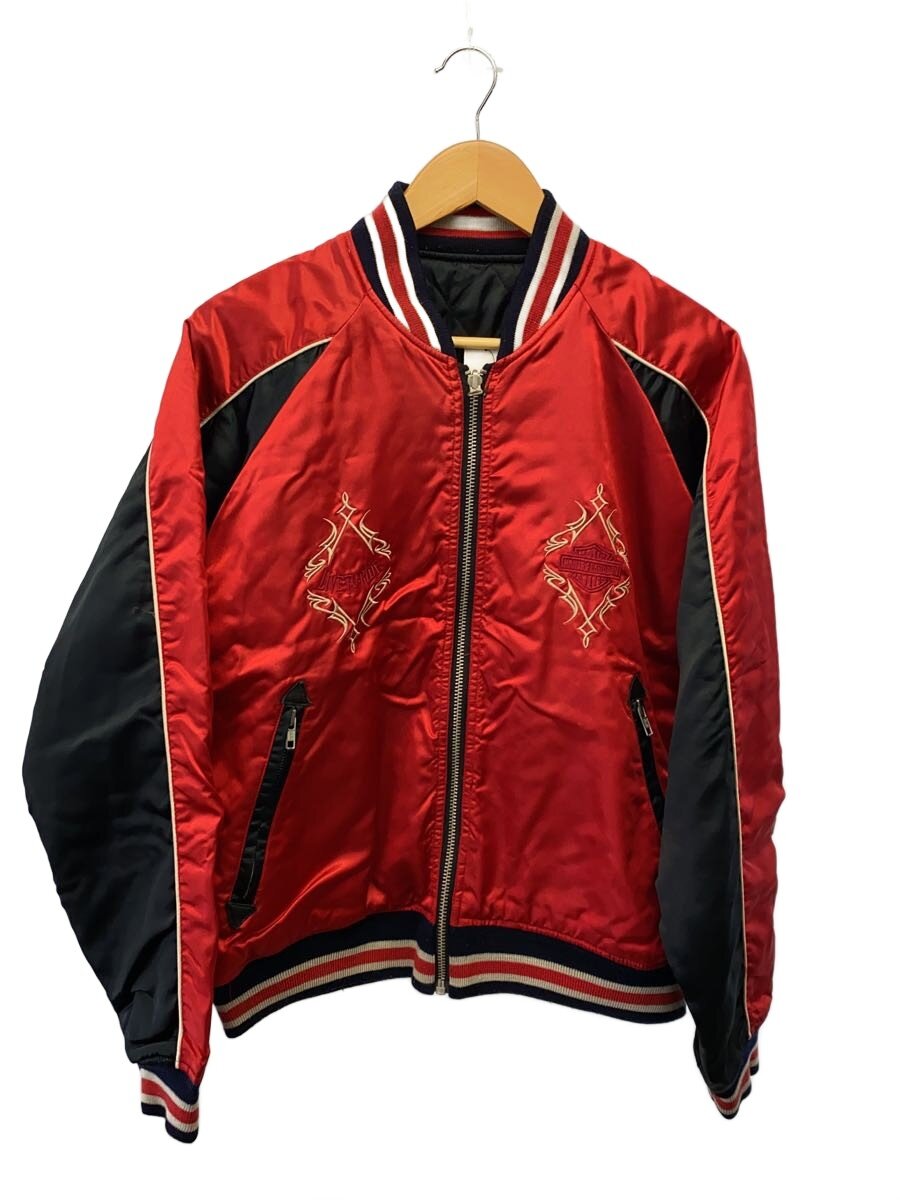 【中古】HARLEY DAVIDSON◆刺しゅう/リヴァーシブル/スカジャン/L/ナイロン/赤いこと【メンズウェア】