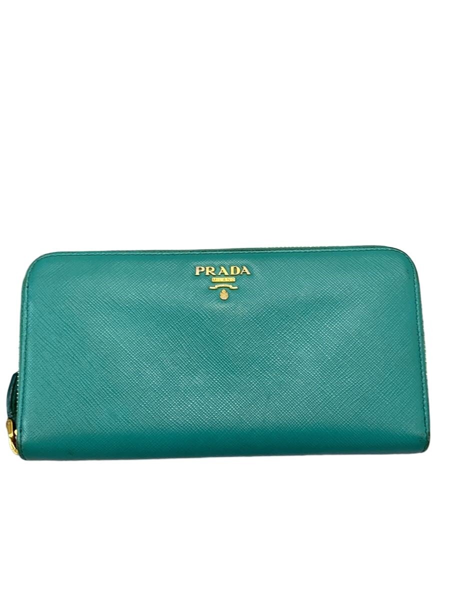 【中古】PRADA◆長紙入れ/なめし革/BLU/無地/レディース/1M0506【服飾雑貨他】
