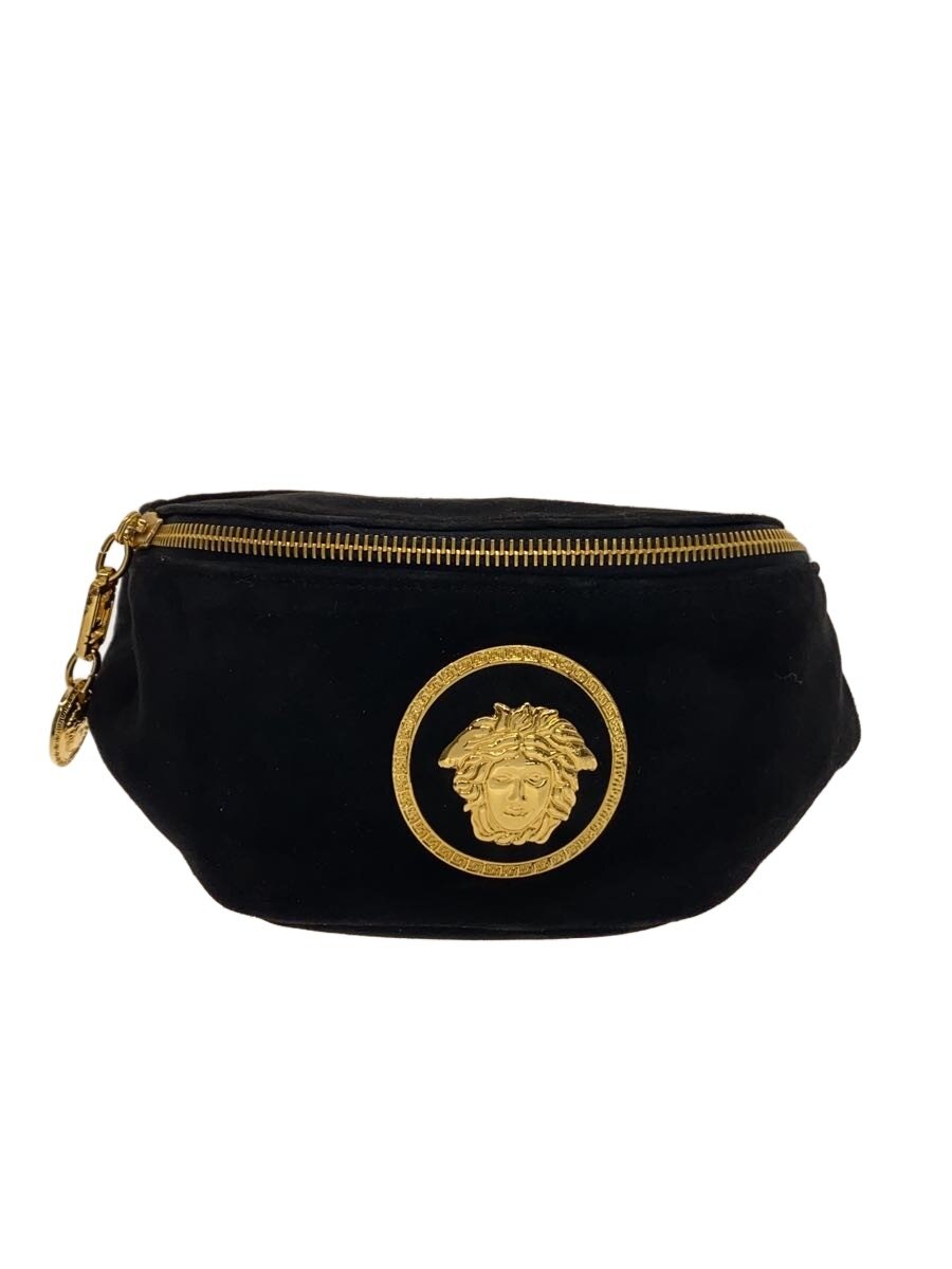 【中古】GIANNI VERSACE◆メデューサ/チェーンベルトウエストバッグ/スウェード/BLK//【御徒面子】