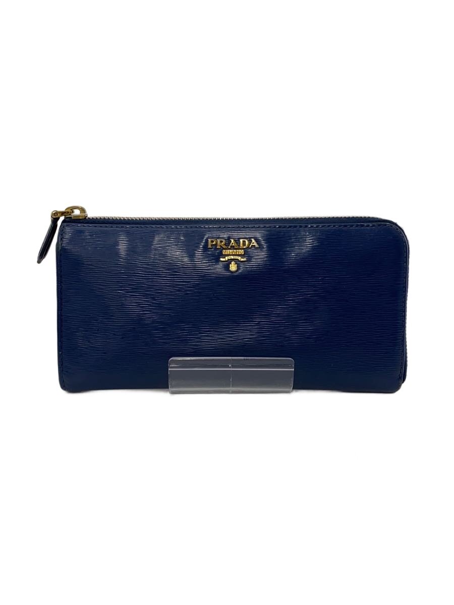 【中古】PRADA◆長金入れ/なめし革/BLU/無地/レディース【服飾雑貨他】