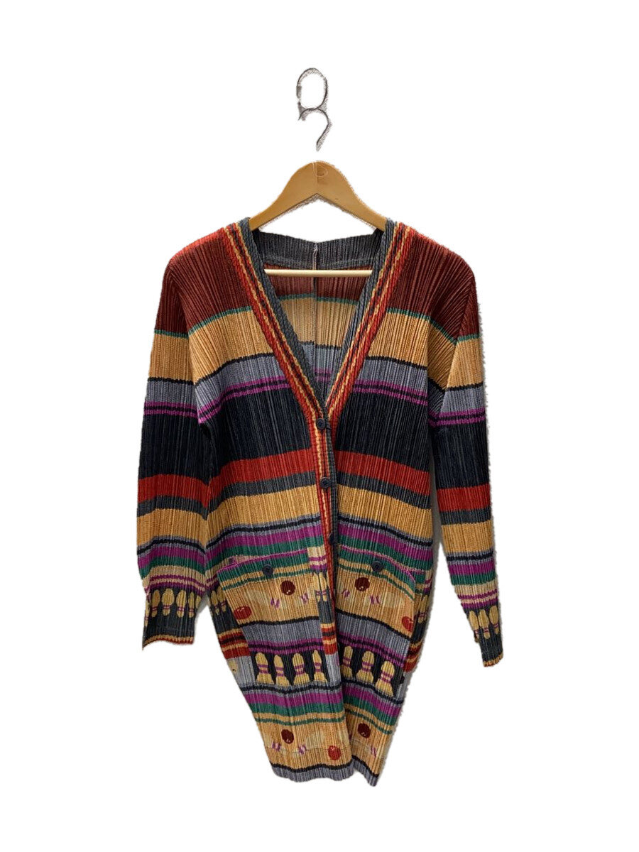 【中古】PLEATS PLEASE ISSEY MIYAKE◆ジレー(薄っぺら)/4/ポリエステル/マルチ色合い/総柄/PP73-JO653//【レディースお召しもの】