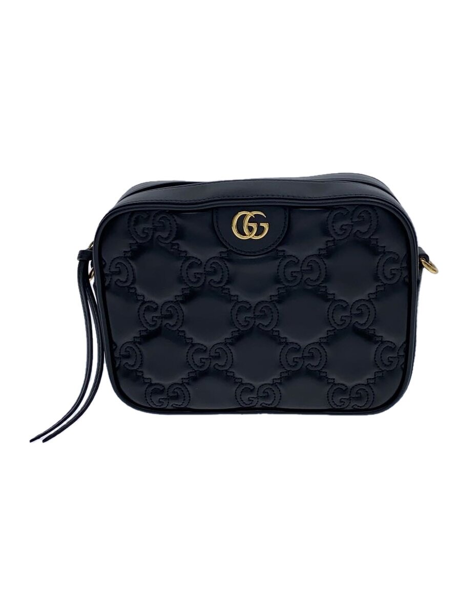 【中古】GUCCI◆スモール/ショルダーバッグ/GGマトラッセ/702234/なめし革/BLK/黒/総柄【御徒面子】