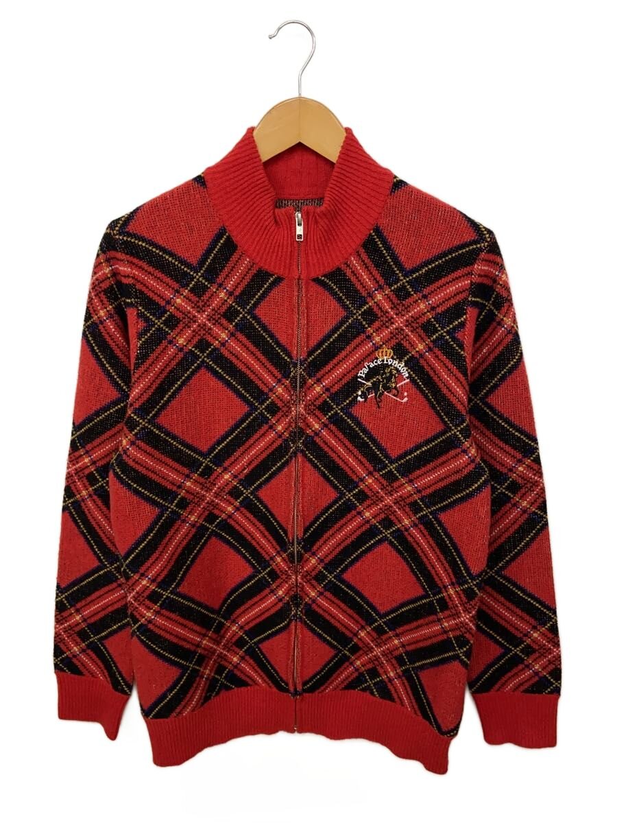 【中古】PALACE◆DOUBLE CROSS KNIT/ジップアップニット/M/ウール/RED/タータンチェック【メンズウェア】|2nd STREET 店