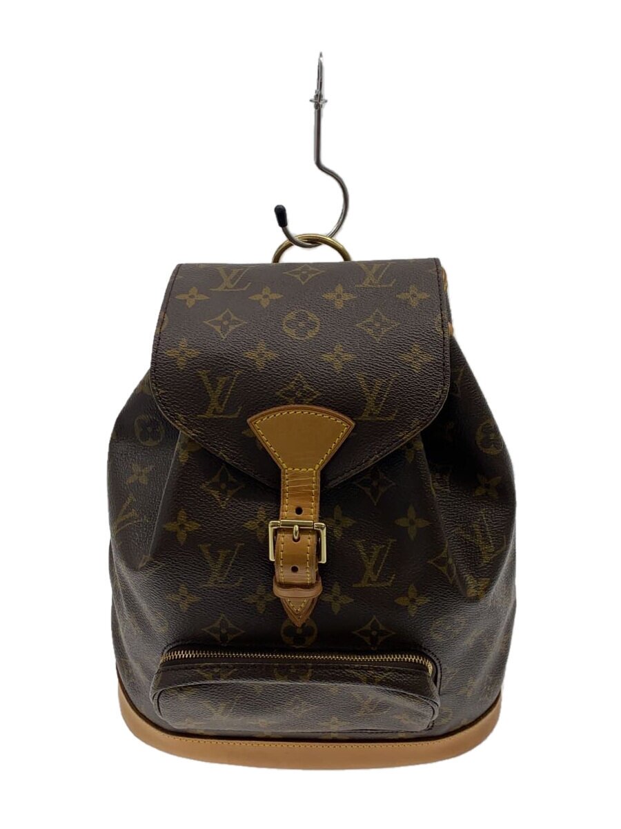 【中古】LOUIS VUITTON◆モン掏摸MM_モノグラム・帆布/PVC/BRW/総柄/背嚢【御徒面子】